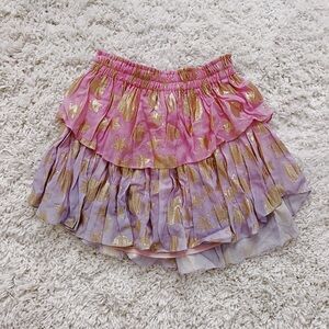 LOVESHACKFANCY Metallic Tiered Ruffle Mini Skirt
